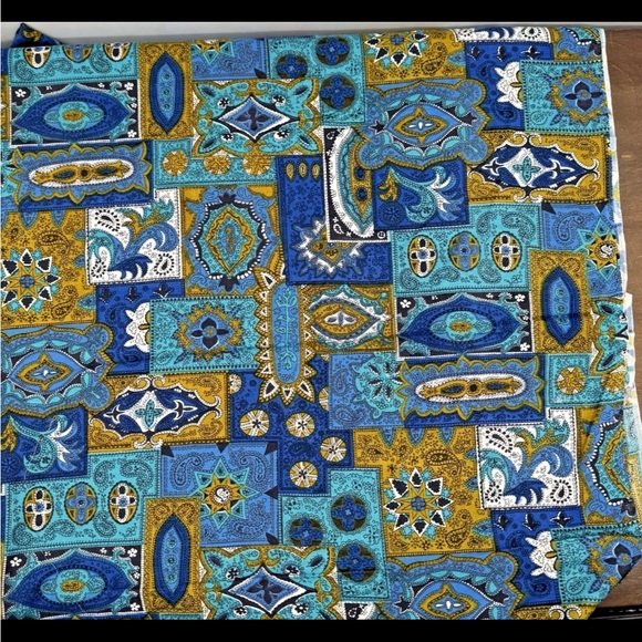 Vintage MCM Geometric Blue Green Mustard Apparel Fabric 1 yard + 22" x 44" - Picture 2 of 8